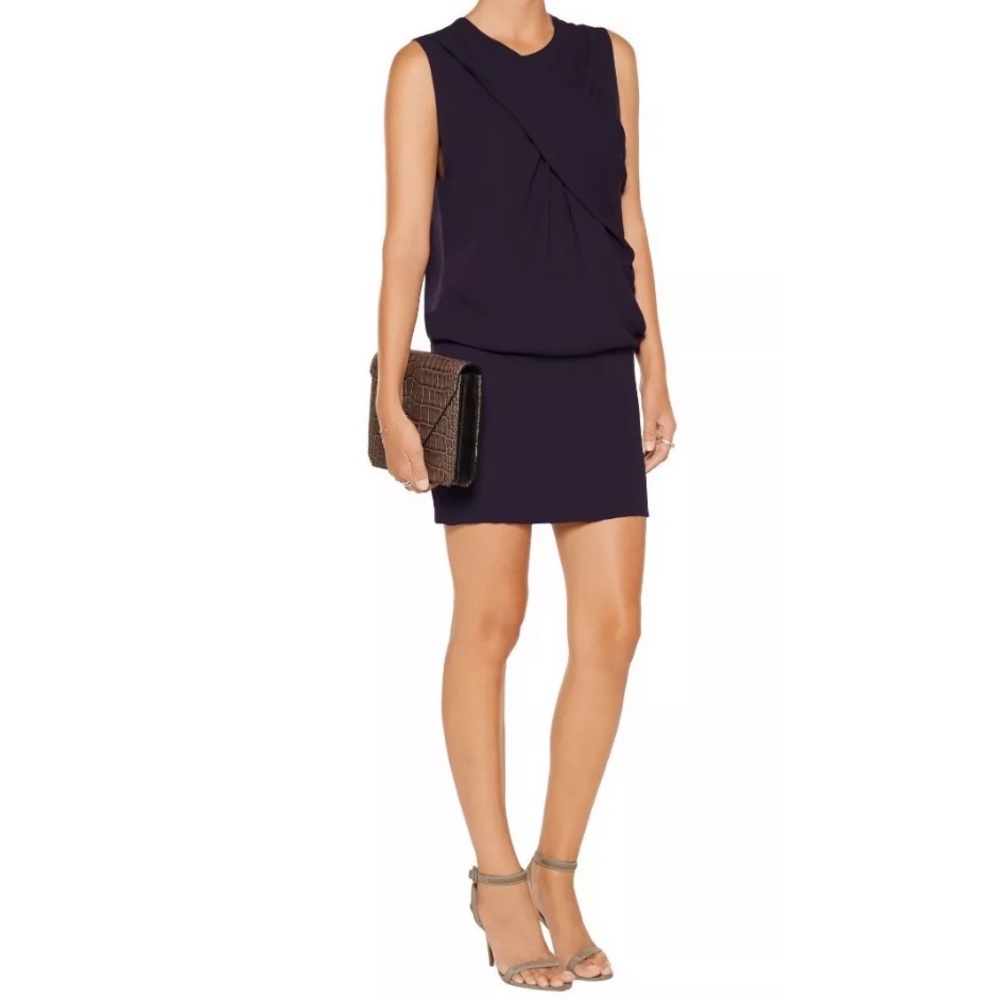 NWT IRO Dark Purple Draped Crepe Mini Dress 36